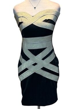 Strapless Black Dress with Shimmery Silver Bands